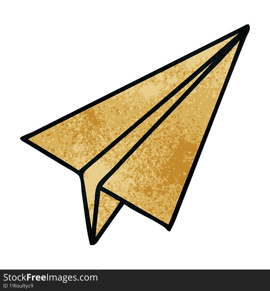 retro grunge texture cartoon of a paper aeroplane