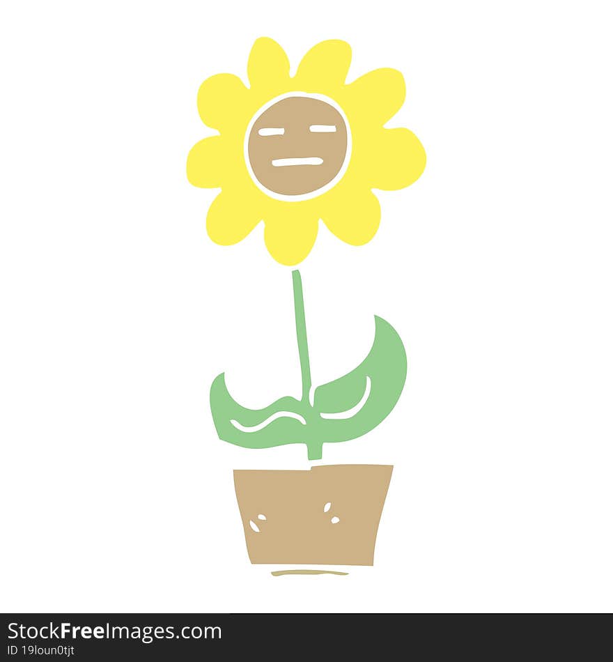 Flat Color Illustration Cartoon Flower In Pot