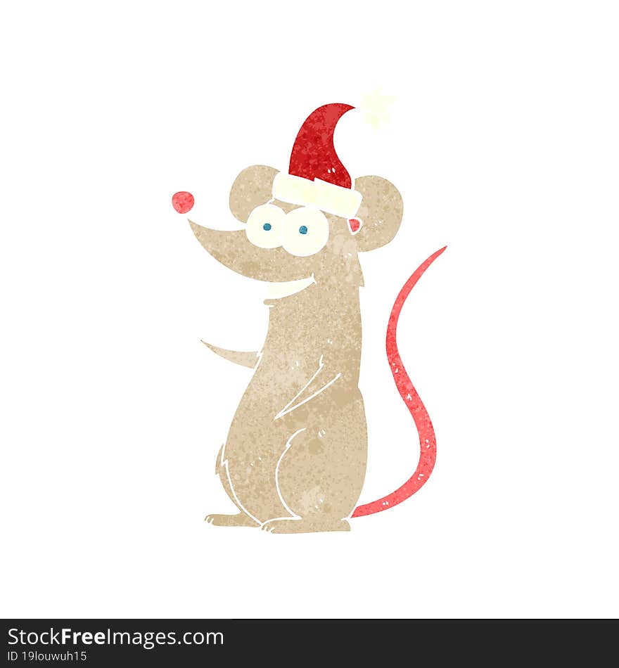 retro cartoon mouse wearing christmas hat