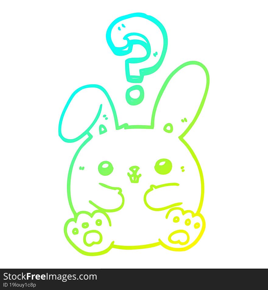 Cold Gradient Line Drawing Cartoon Rabbit With Question Mark