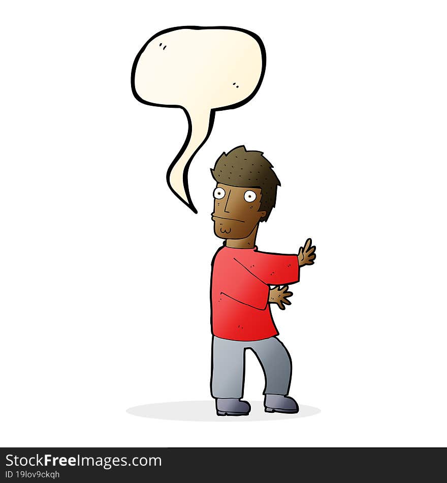 cartoon nervous man with speech bubble