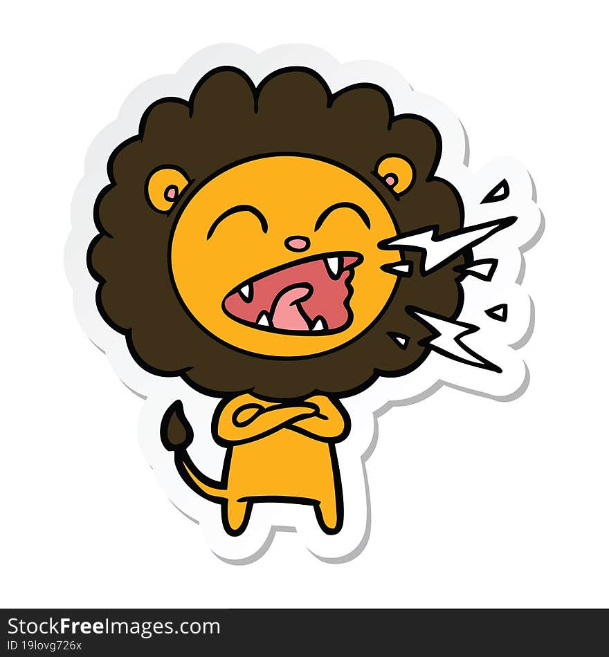 sticker of a cartoon roaring lion