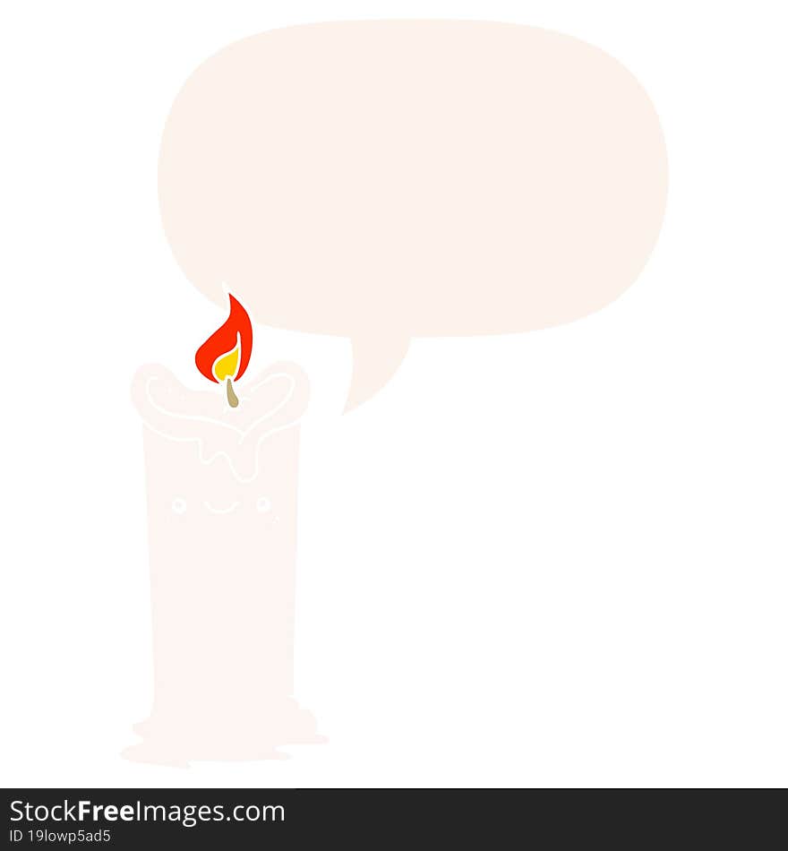 Cartoon Candle And Speech Bubble In Retro Style