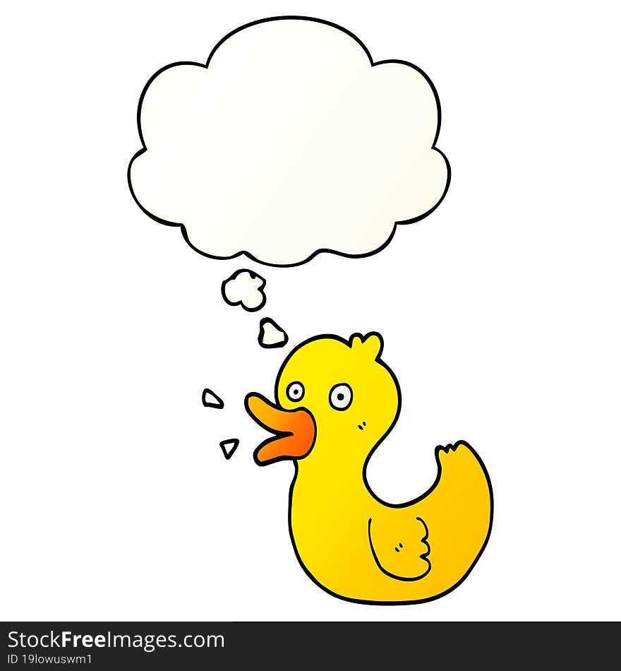 cartoon quacking duck and thought bubble in smooth gradient style