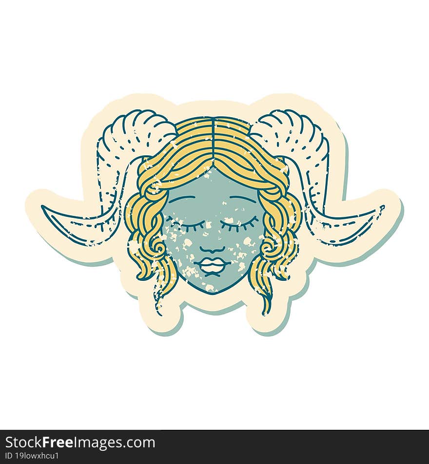 grunge sticker of a tiefling character face. grunge sticker of a tiefling character face