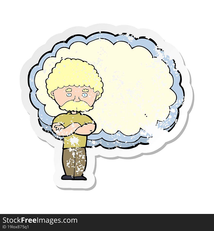 retro distressed sticker of a cartoon man with text space cloud