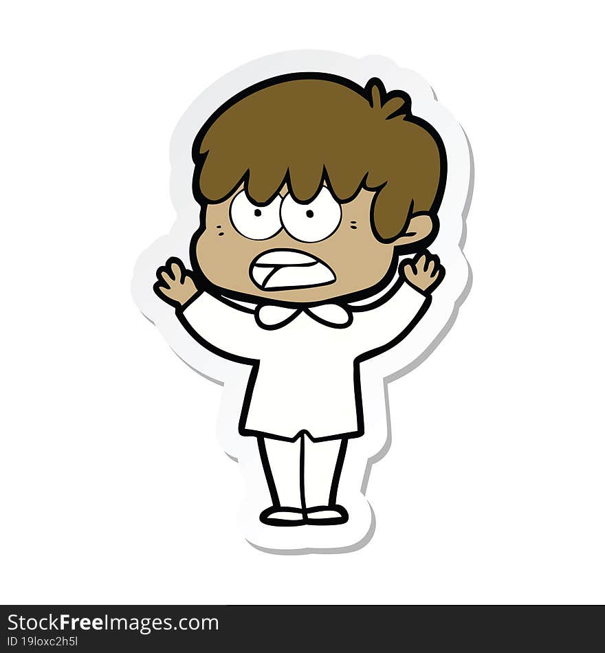 sticker of a worried cartoon boy