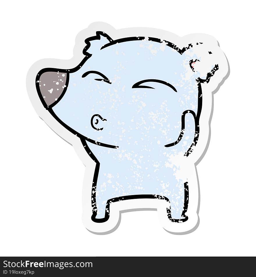 Distressed Sticker Of A Cartoon Whistling Bear