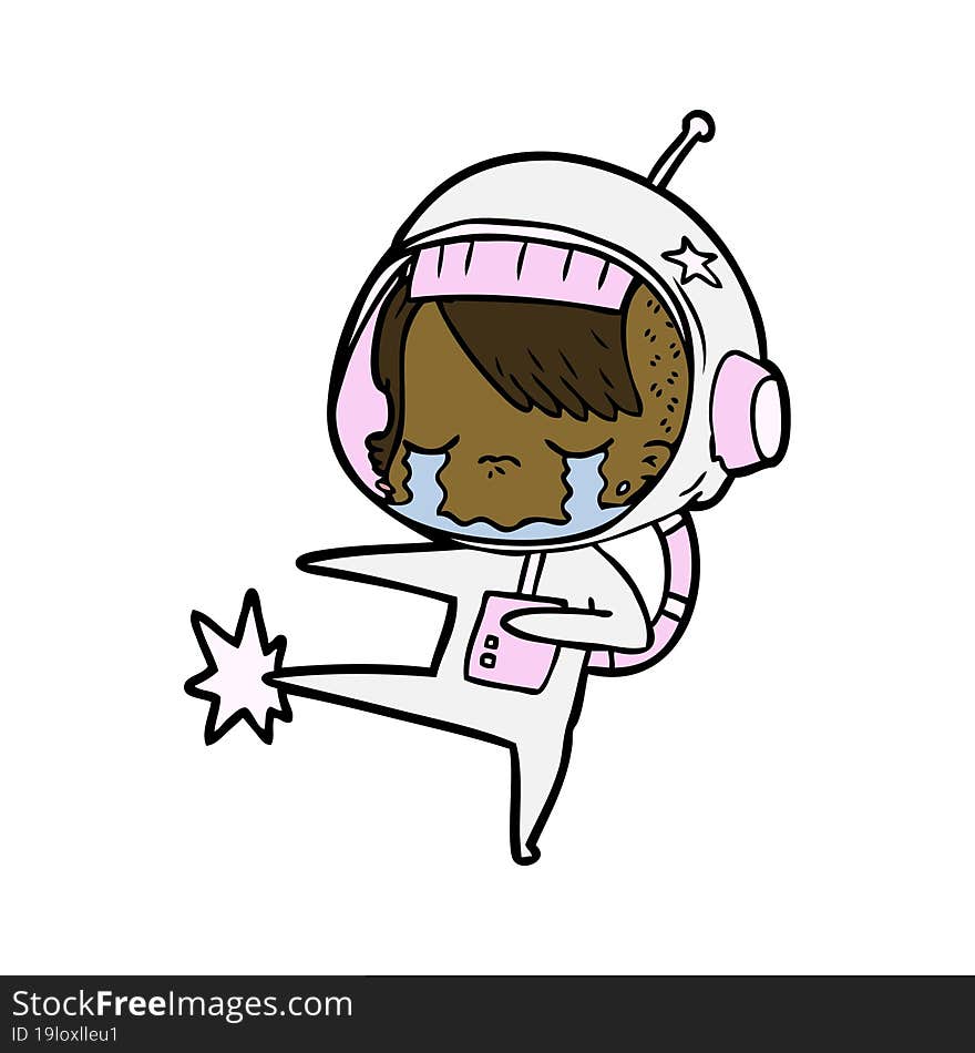 cartoon crying astronaut girl kicking. cartoon crying astronaut girl kicking