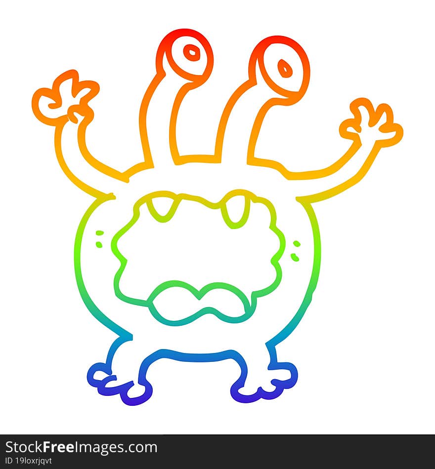 rainbow gradient line drawing of a cartoon monster