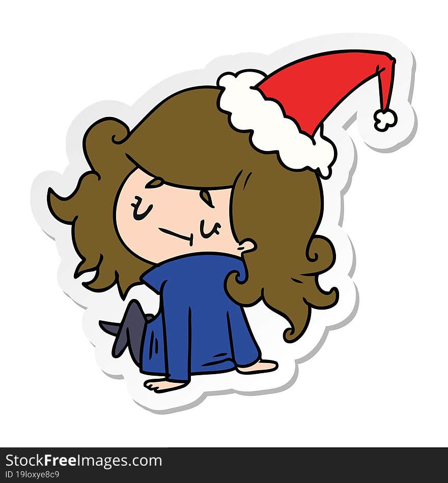 christmas sticker cartoon of kawaii girl