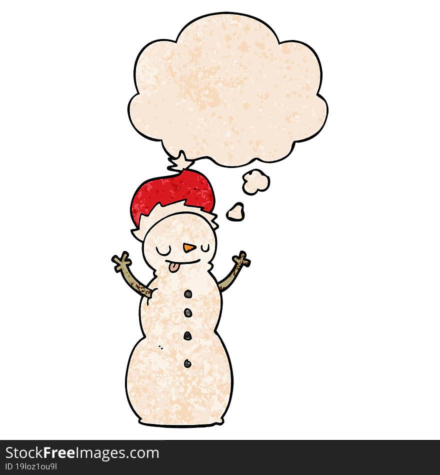 cartoon christmas snowman and thought bubble in grunge texture pattern style