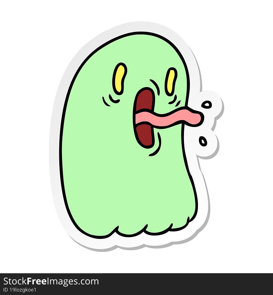 freehand drawn sticker cartoon of kawaii scary ghost