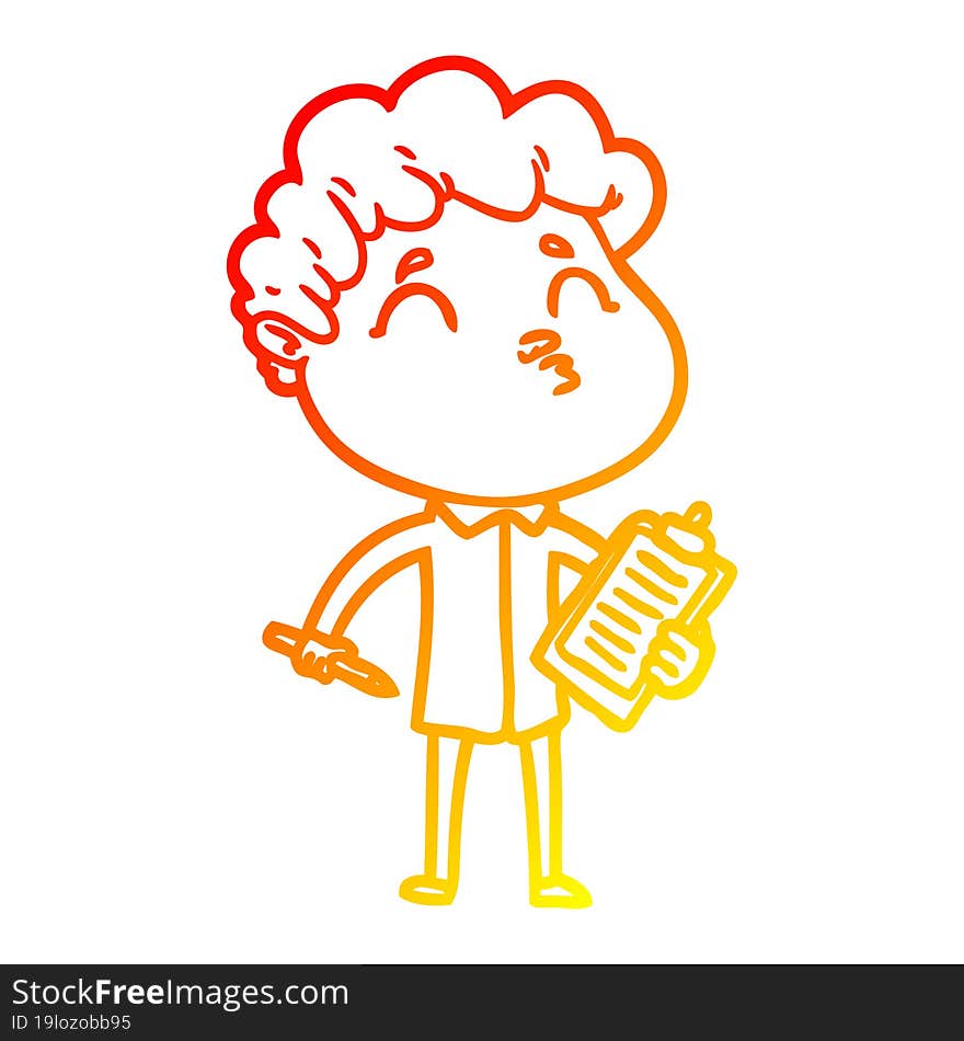 Warm Gradient Line Drawing Cartoon Man Pouting