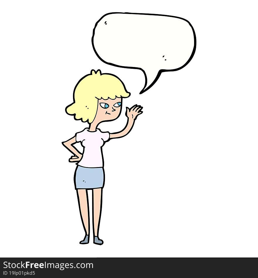 Cartoon Friendly Girl Waving With Speech Bubble