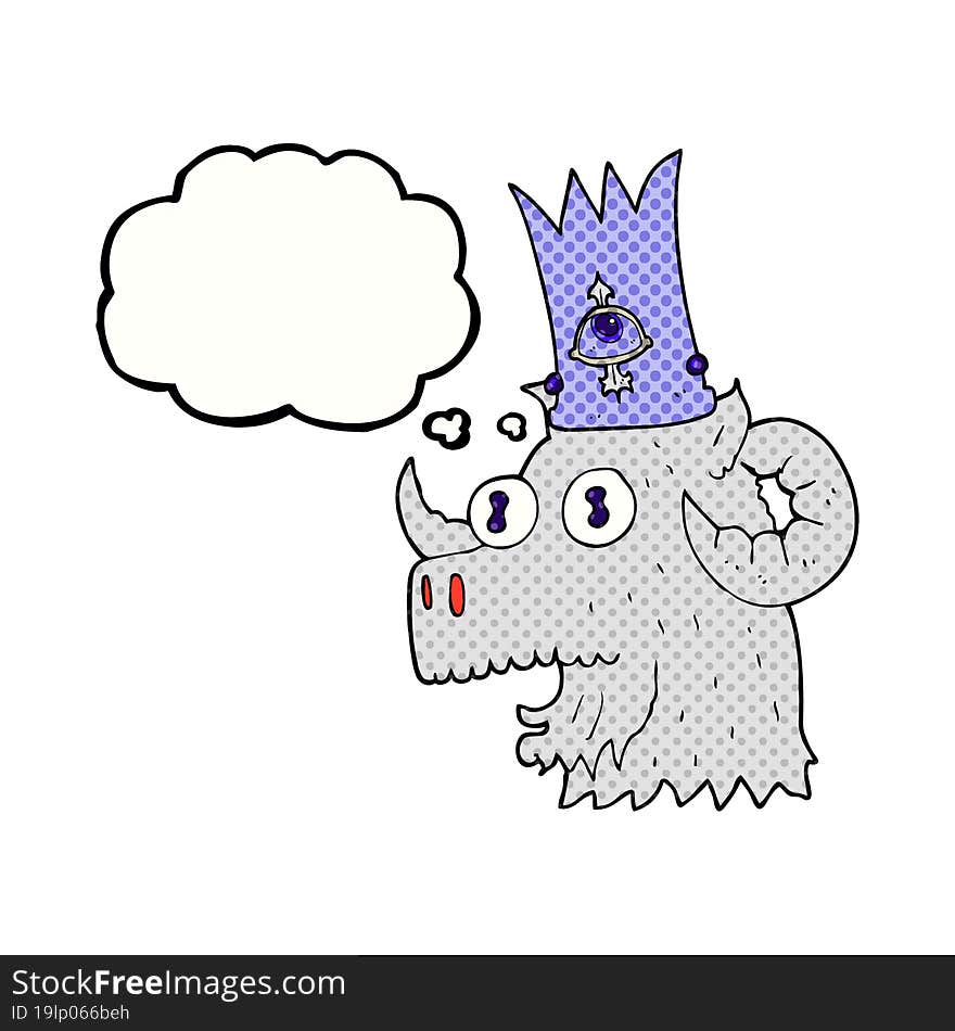 thought bubble cartoon ram head with magical crown