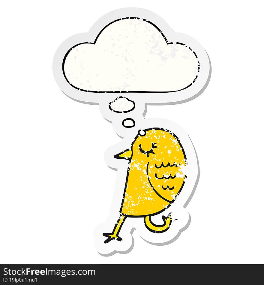 cartoon bird with thought bubble as a distressed worn sticker