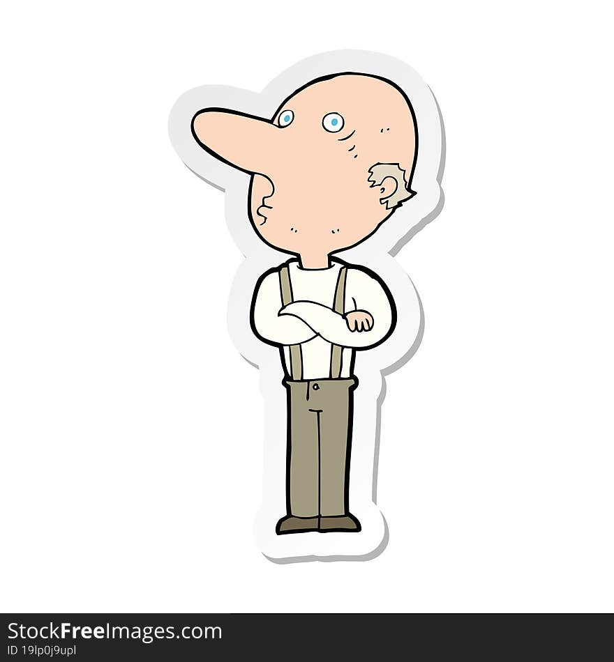 sticker of a cartoon old man with folded arms