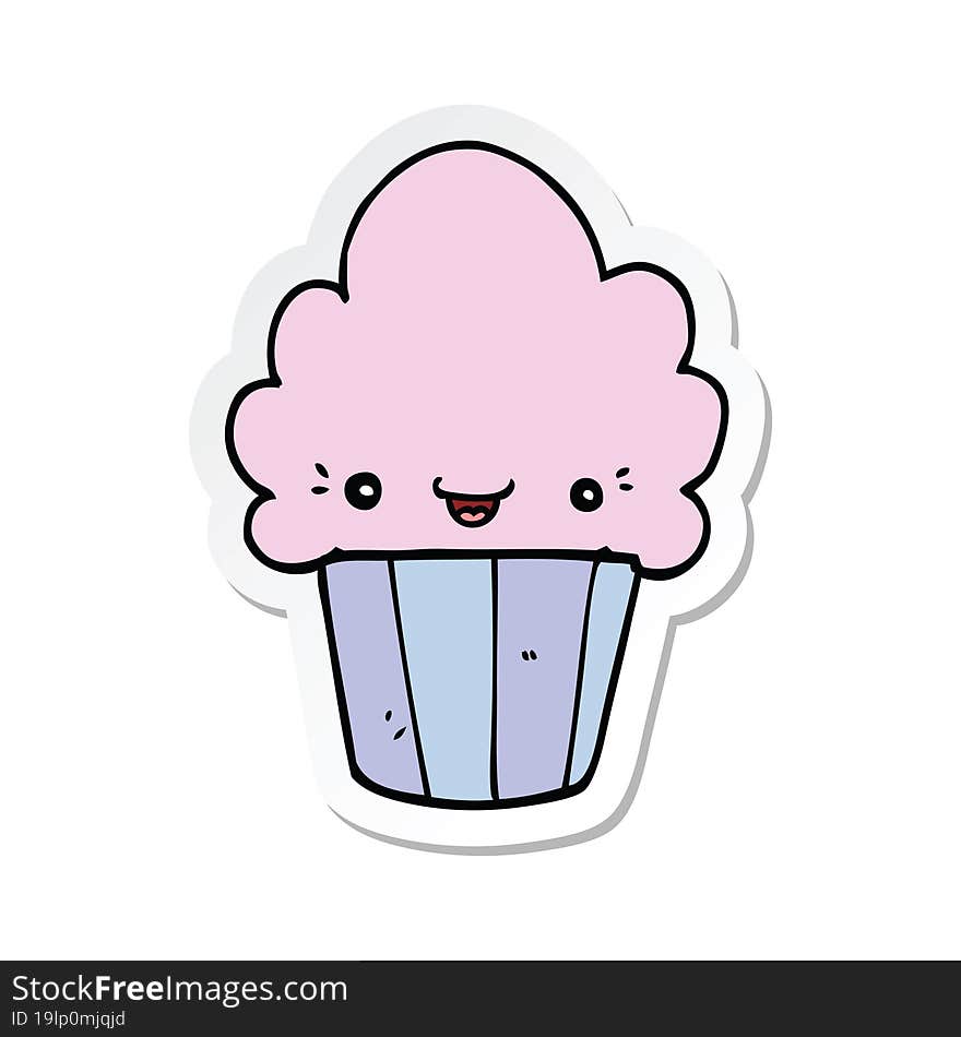 Sticker Of A Cartoon Cupcake With Face