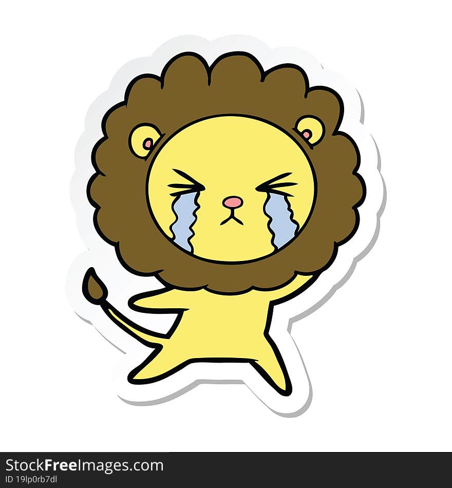 sticker of a cartoon crying lion