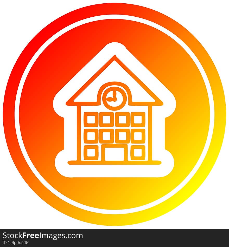 school house circular icon with warm gradient finish. school house circular icon with warm gradient finish