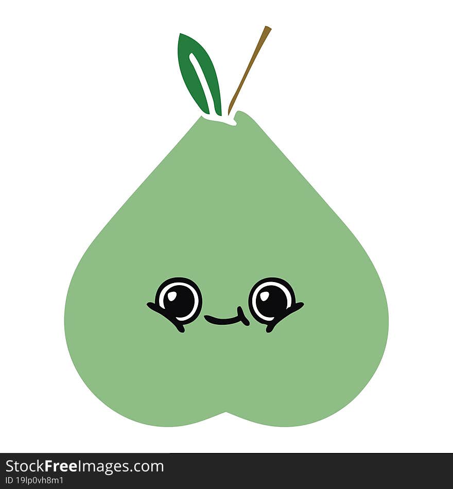 flat color retro cartoon of a green pear