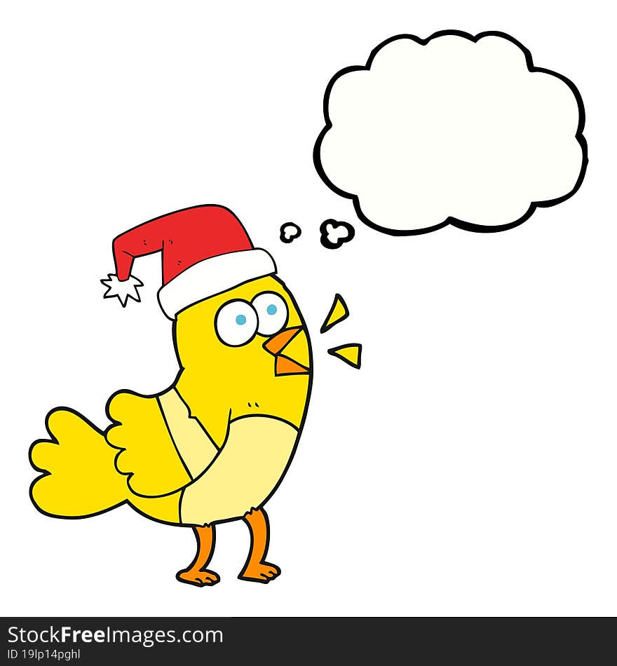 thought bubble cartoon bird wearing christmas hat