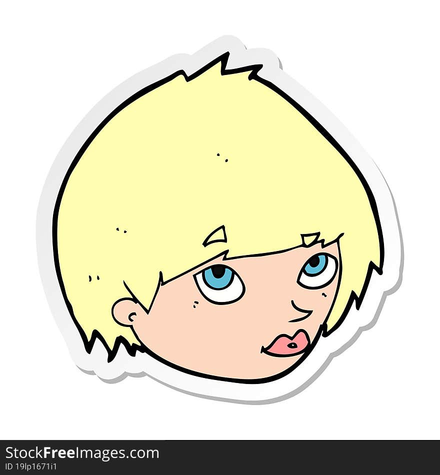 sticker of a cartoon female face looking up