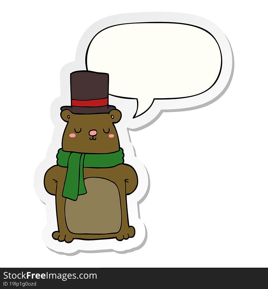 cartoon bear with speech bubble sticker. cartoon bear with speech bubble sticker