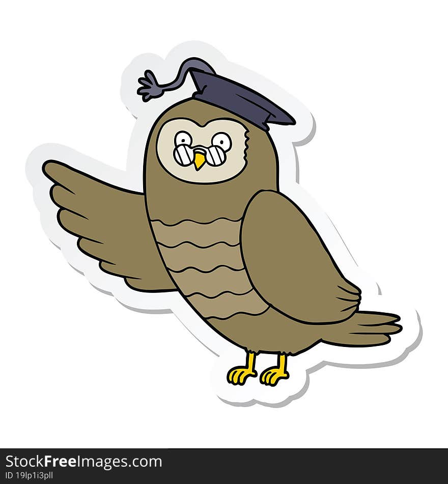 Sticker Of A Cartoon Owl Graduate