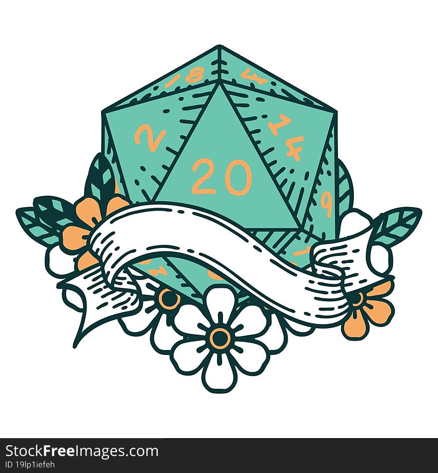 Natural Twenty D20 Dice Roll Illustration