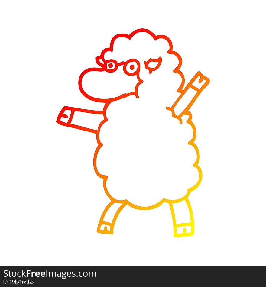 warm gradient line drawing of a cartoon sheep standing upright