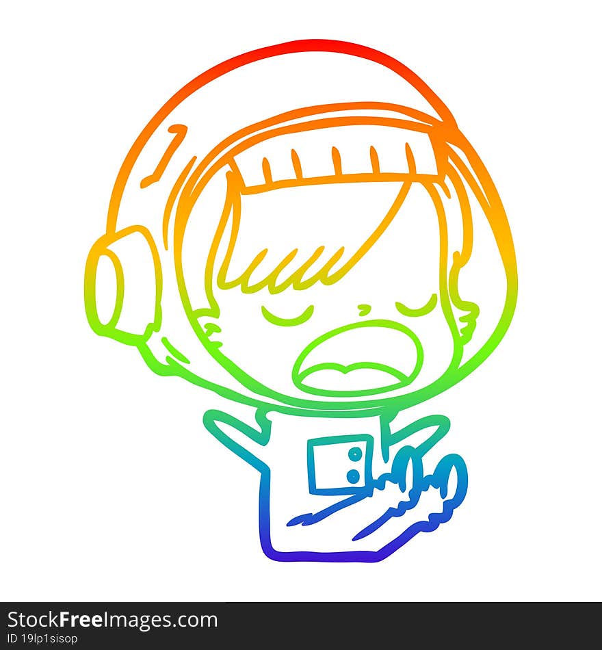 Rainbow Gradient Line Drawing Cartoon Astronaut Woman Explaining