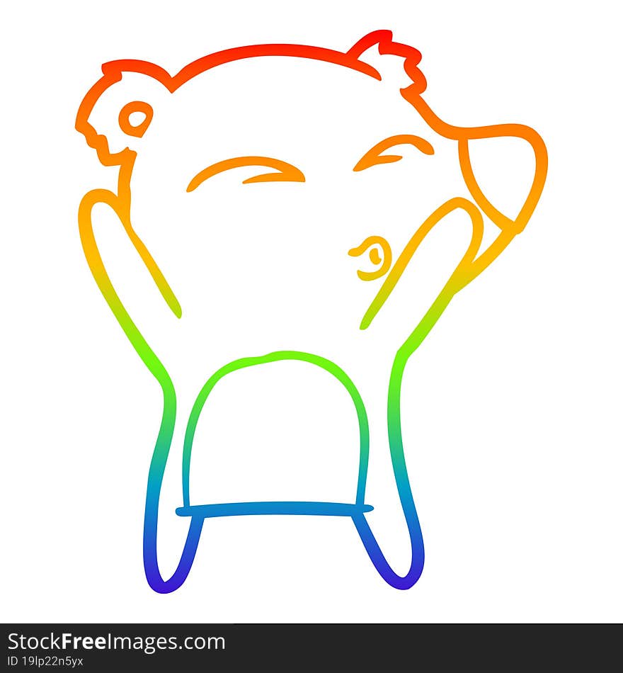 rainbow gradient line drawing cartoon whistling bear