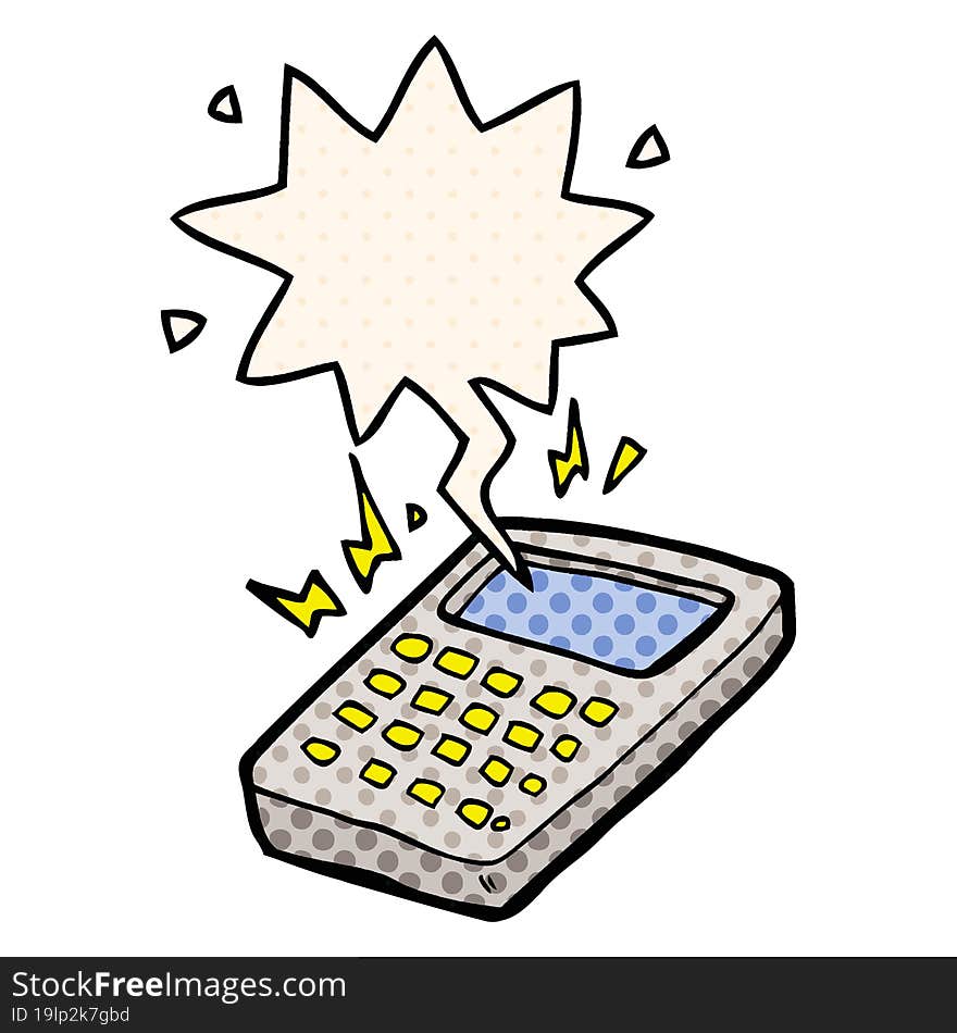 cartoon calculator with speech bubble in comic book style