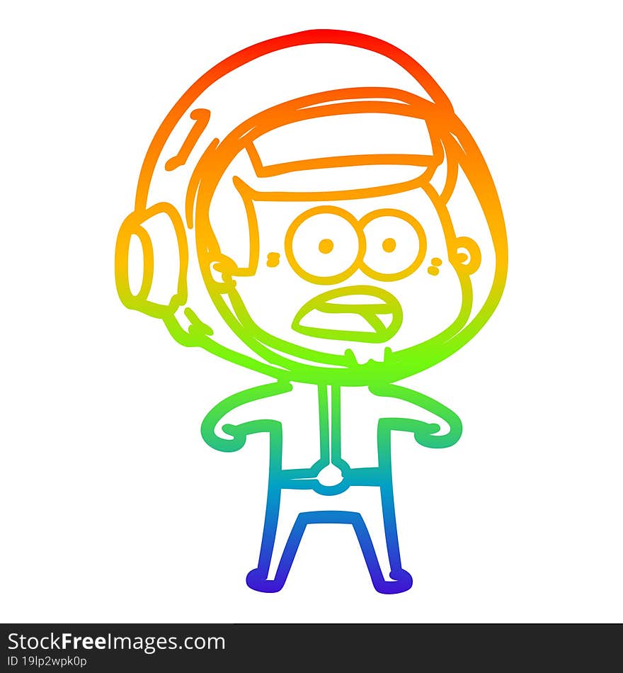 rainbow gradient line drawing cartoon surprised astronaut