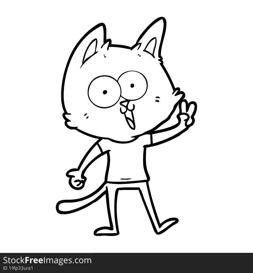 funny cartoon cat giving peace sign. funny cartoon cat giving peace sign