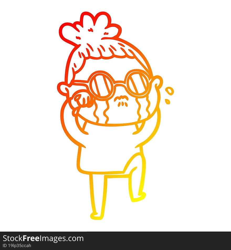 warm gradient line drawing cartoon crying woman wearing spectacles