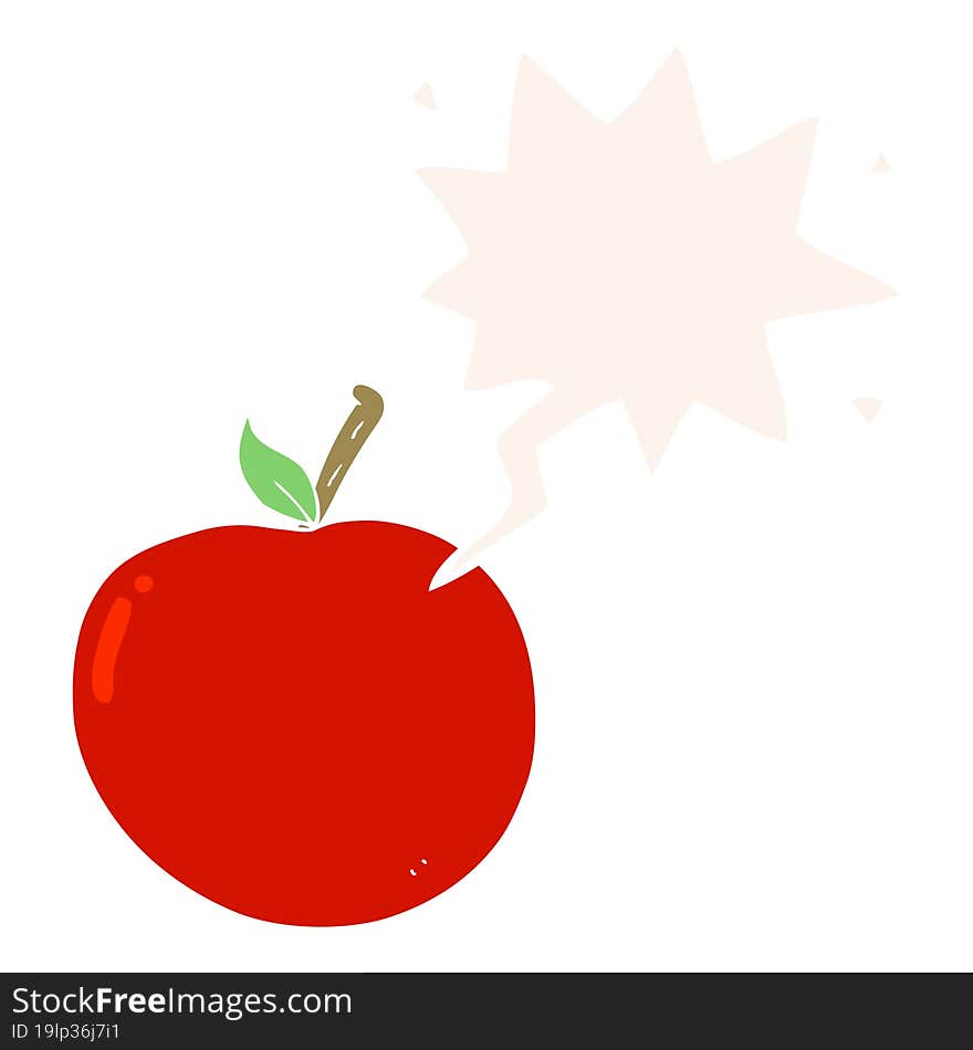 cartoon apple and speech bubble in retro style