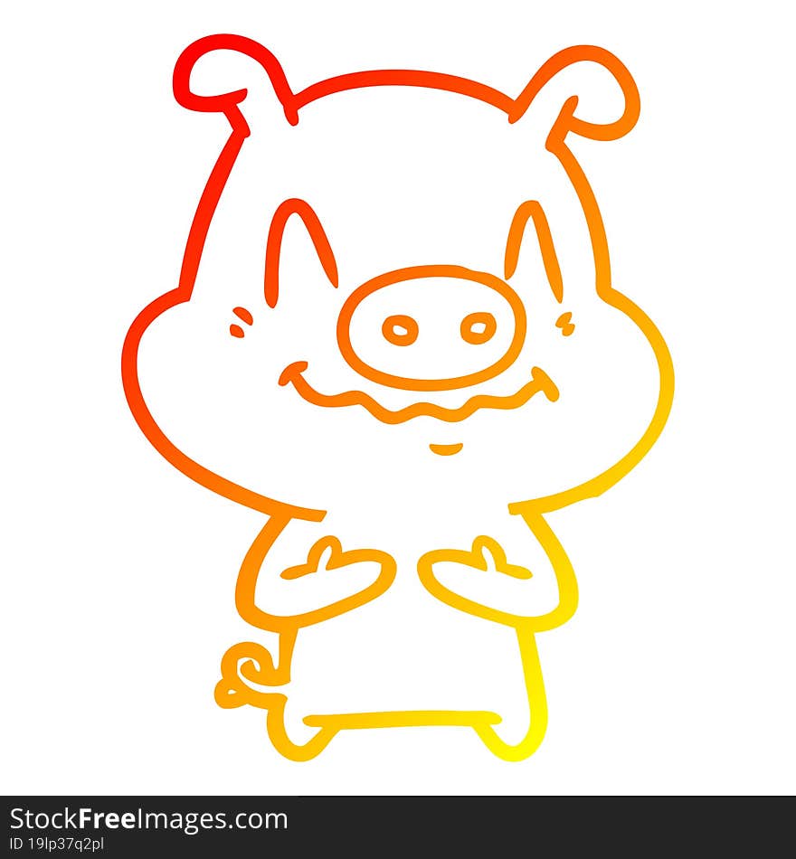 warm gradient line drawing of a nervous cartoon pig