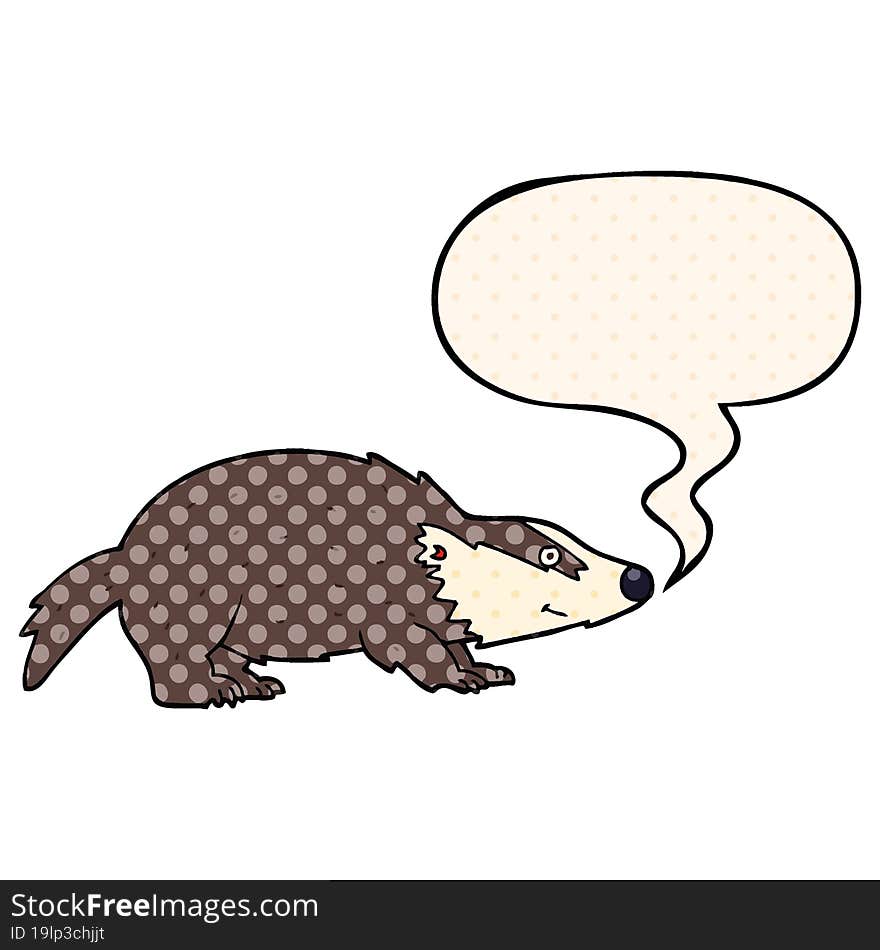 cartoon badger and speech bubble in comic book style