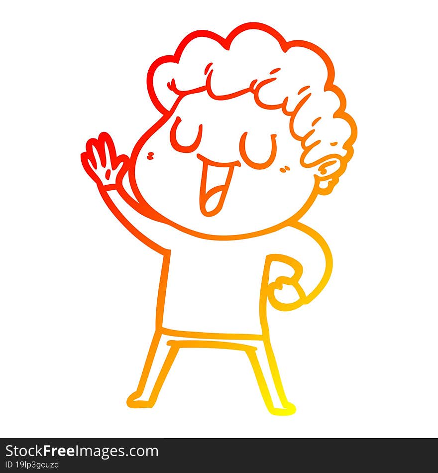 warm gradient line drawing waving cartoon man