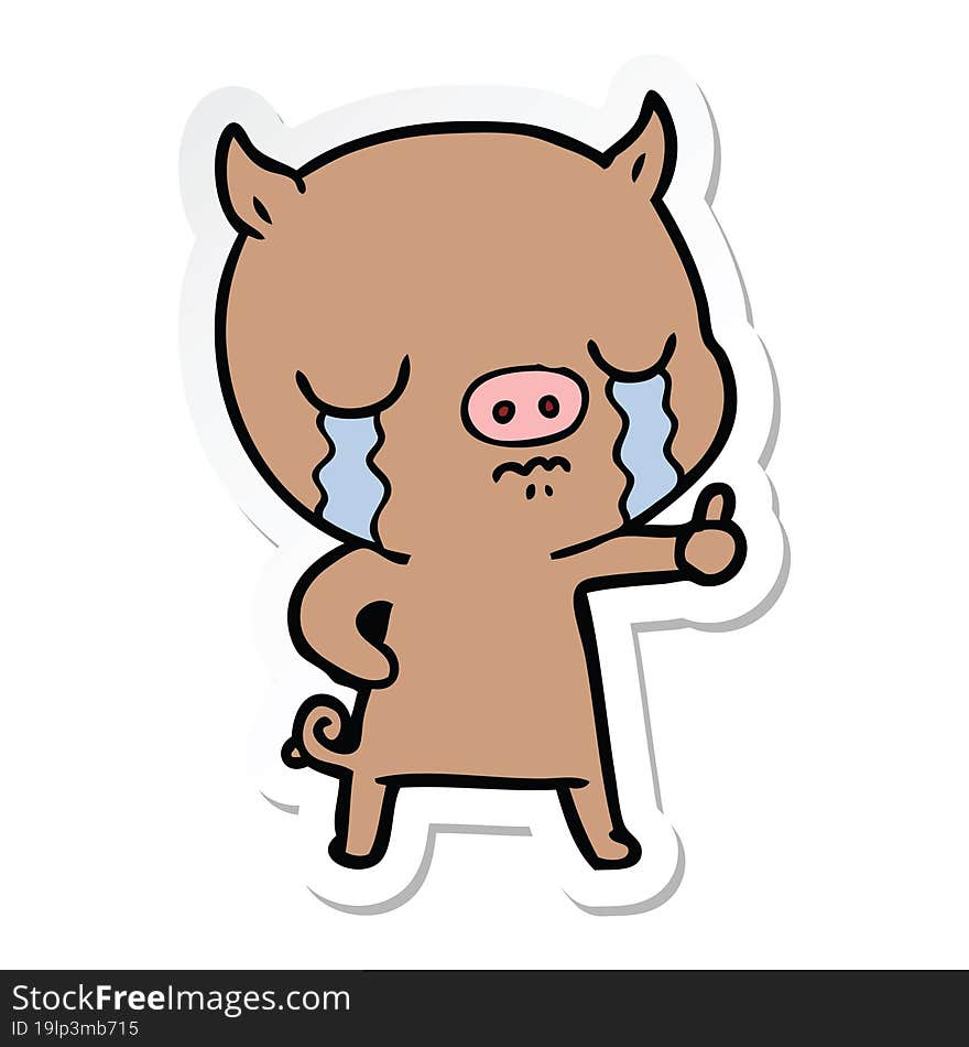 Sticker Of A Cartoon Pig Crying