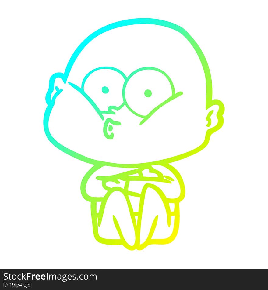 cold gradient line drawing of a cartoon bald man staring