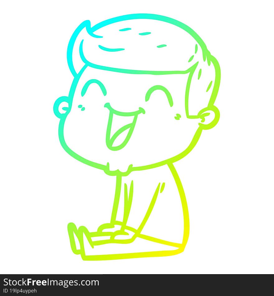 cold gradient line drawing of a cartoon man laughing