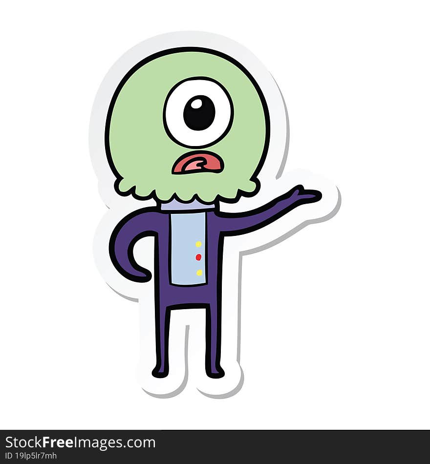 Sticker Of A Cartoon Cyclops Alien Spaceman Explaining