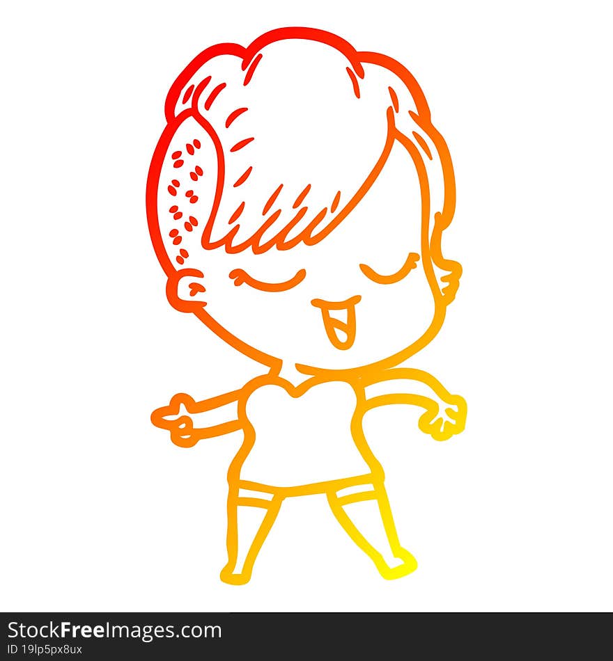 warm gradient line drawing happy cartoon girl