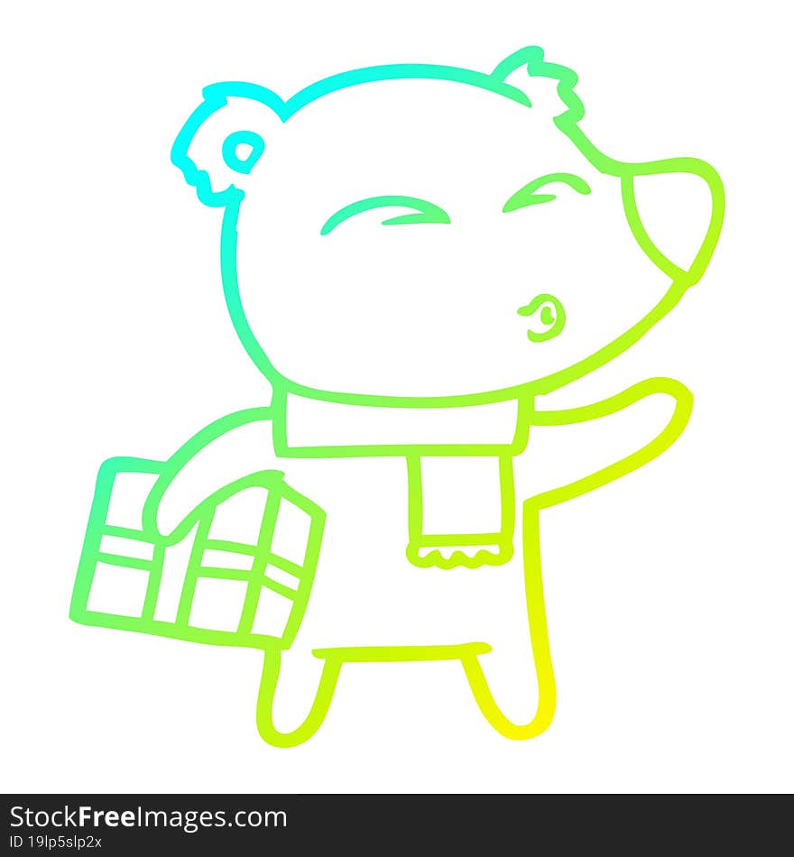 Cold Gradient Line Drawing Cartoon Christmas Polar Bear