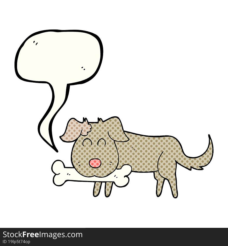 freehand drawn comic book speech bubble cartoon dog with bone