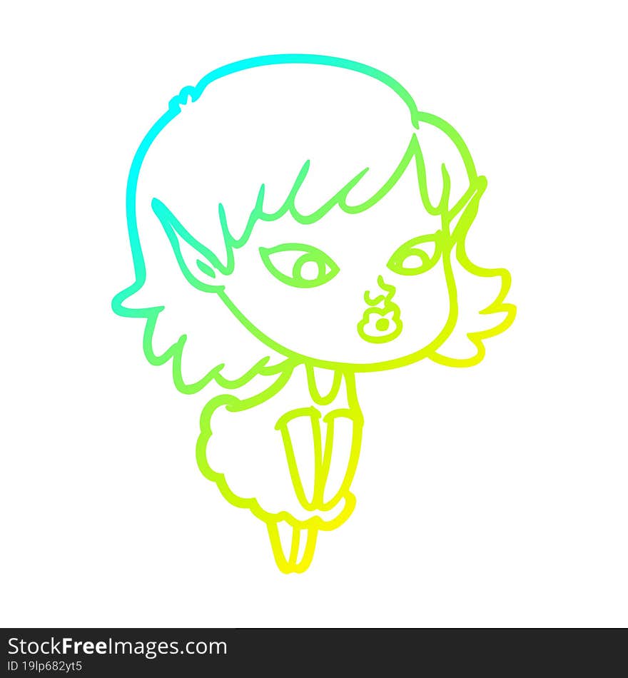 cold gradient line drawing pretty cartoon elf girl